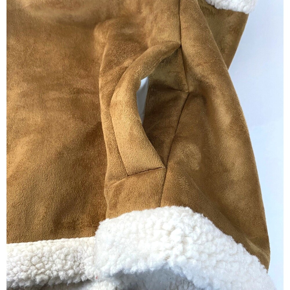 Old Navy Sherpa Lined Faux Suede Vest Womens Size L Cream Camel Brown Jacket - Picture 10 of 16